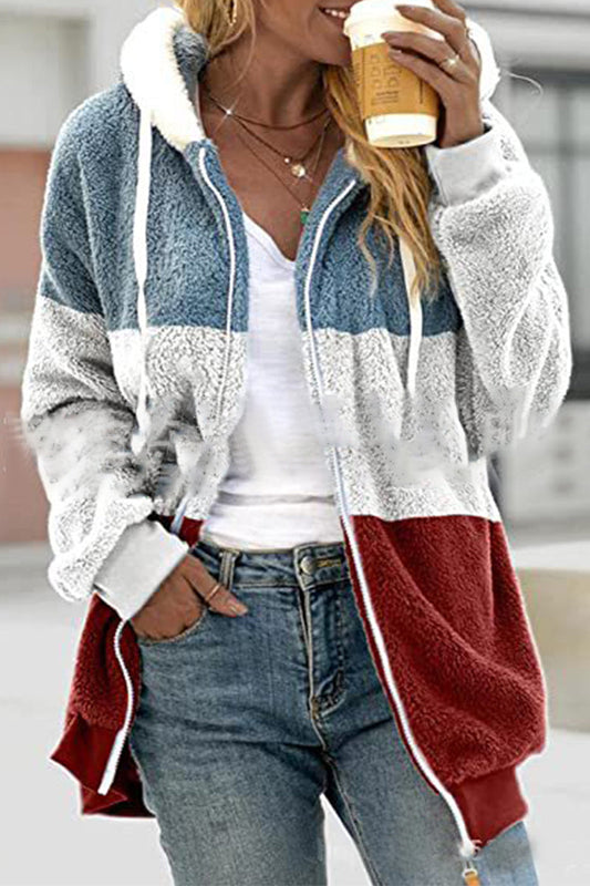 Prendas de abrigo informales con cuello y capucha y diseño de patchwork en bloques de colores (12 colores)