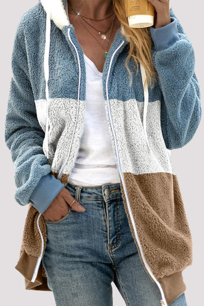 Prendas de abrigo informales con cuello y capucha y diseño de patchwork en bloques de colores (12 colores)