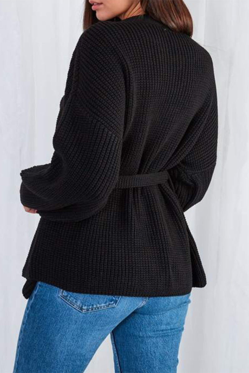 Cárdigan informal de cuello en V con banda lisa (3 colores)