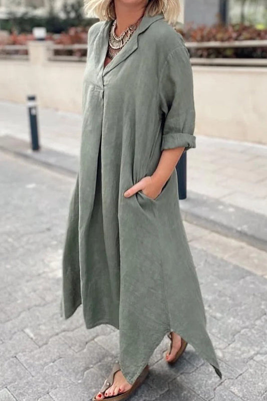 Vestidos de línea A con cuello POLO y bolsillos sólidos de calle