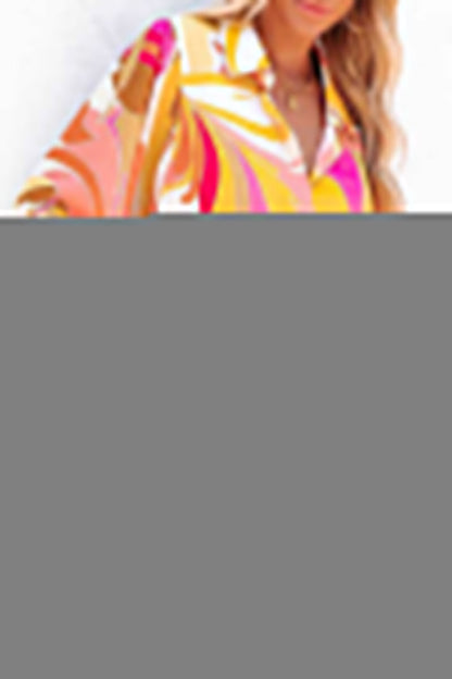 Casual Print Patchwork Buckle Turndown Collar Tops