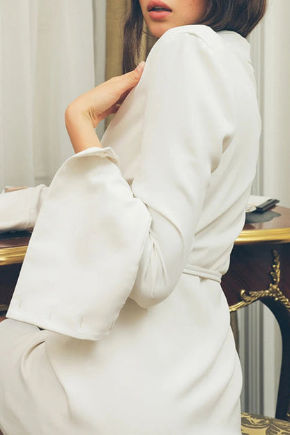 Vestido sexy y elegante con cuello en V, falda cruzada y frenillo con cinturón y parches sólidos