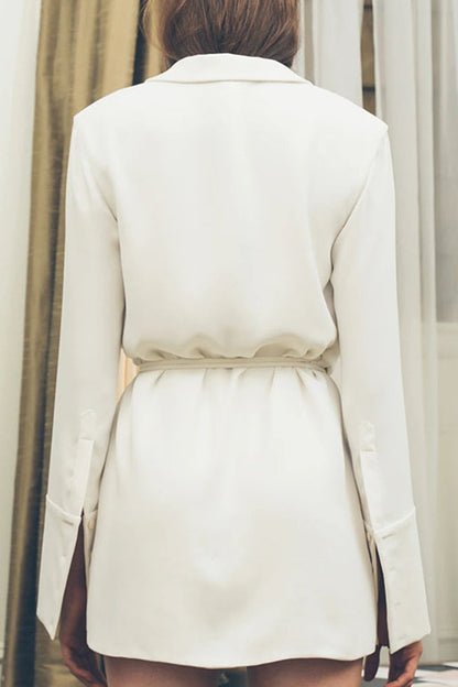 Vestido sexy y elegante con cuello en V, falda cruzada y frenillo con cinturón y parches sólidos