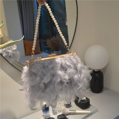 Daily Party Patchwork Feathers Chains Pearl Bags(3 Colors)