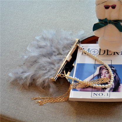 Daily Party Patchwork Feathers Chains Pearl Bags(3 Colors)