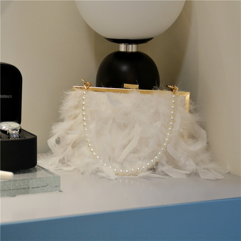 Daily Party Patchwork Feathers Chains Pearl Bags(3 Colors)