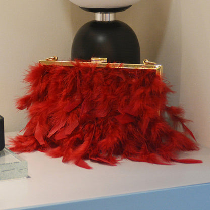 Daily Party Patchwork Feathers Chains Pearl Bags(3 Colors)