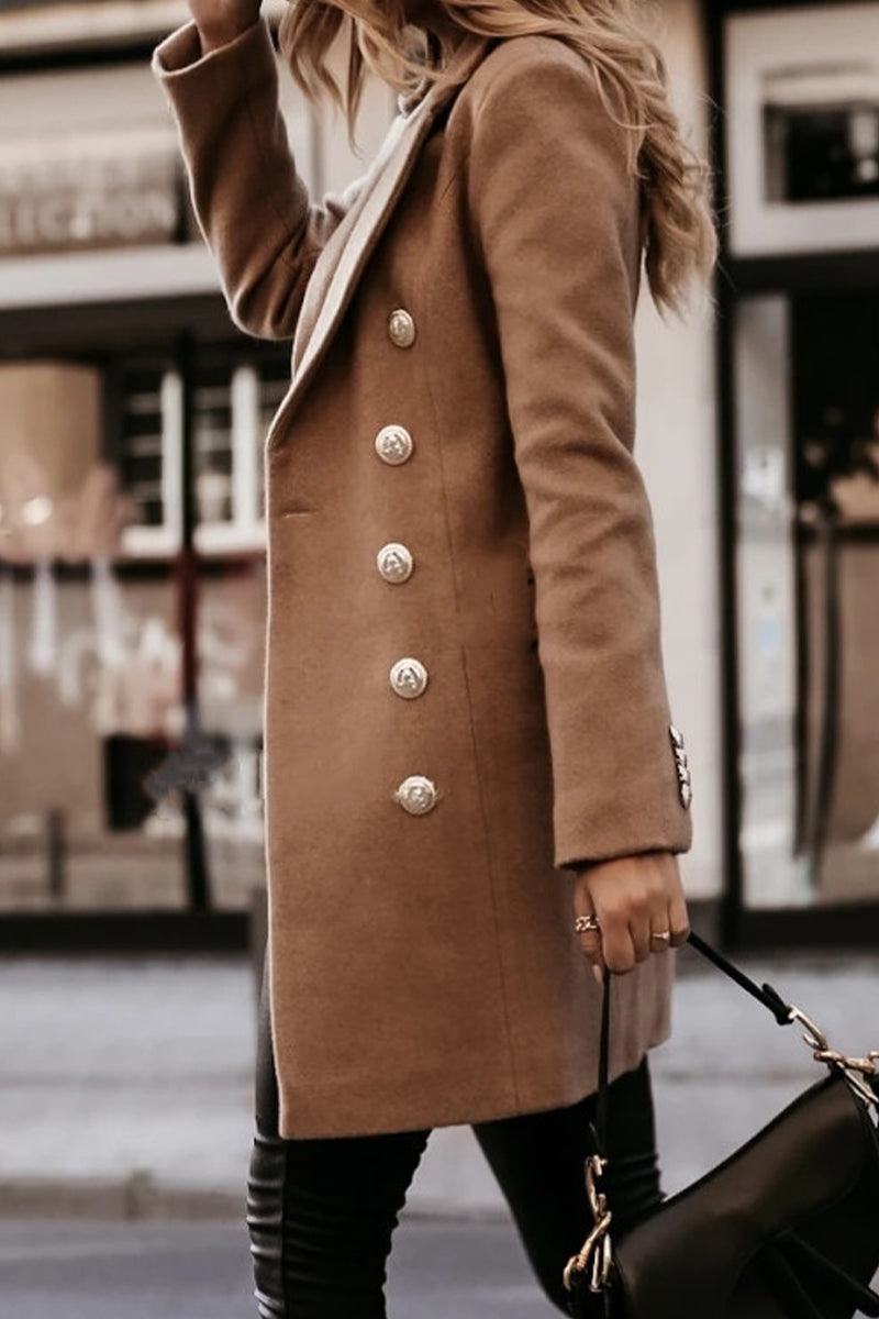 Prenda exterior de calle con botones lisos y cuello vuelto (4 colores)