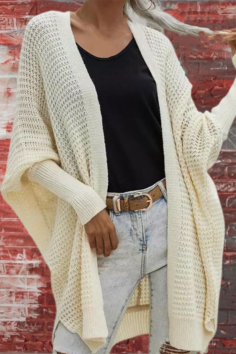 Cárdigan informal de color liso con cuello en V y mangas murciélago (8 colores)