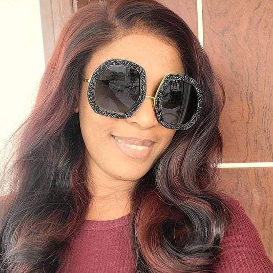 Gafas de sol informales de uso diario con diseño vintage de patchwork y diamantes de imitación