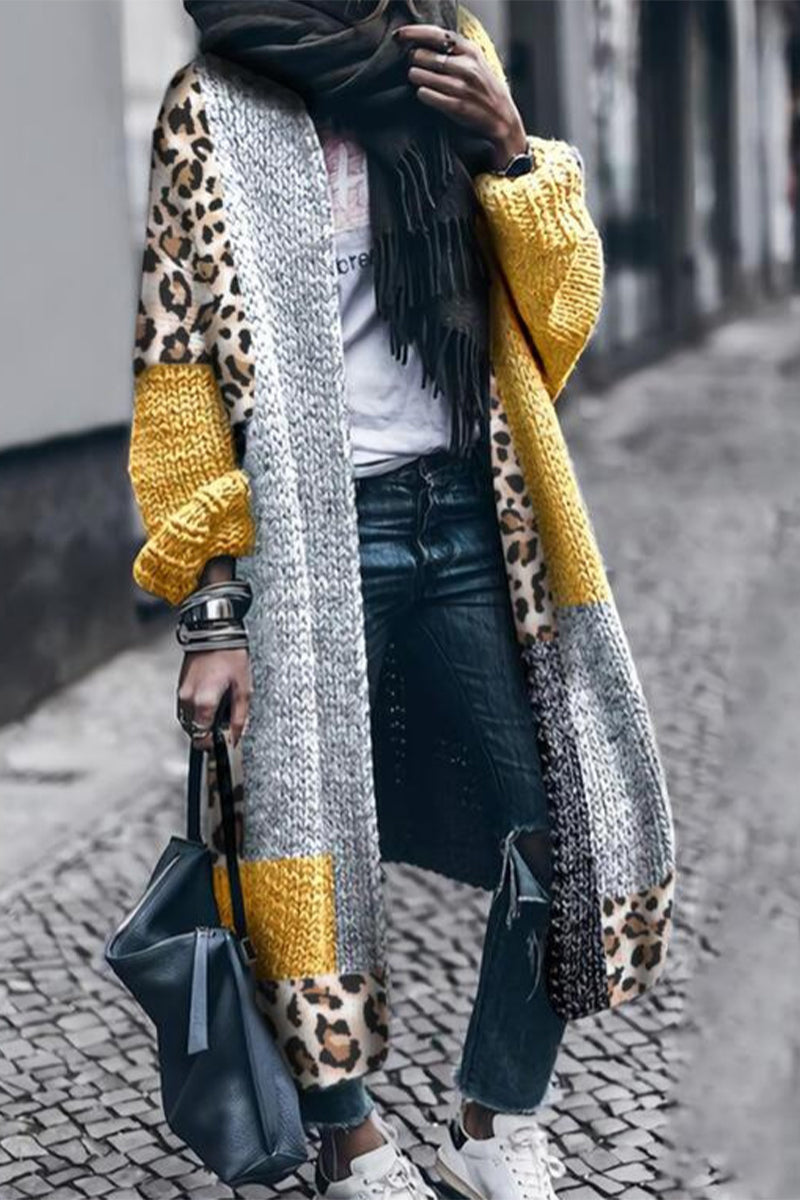 Cárdigan informal con cuello patchwork y bloques de color