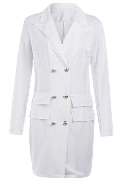Work Elegant Solid Buckle Turn-back Collar A Line Dresses