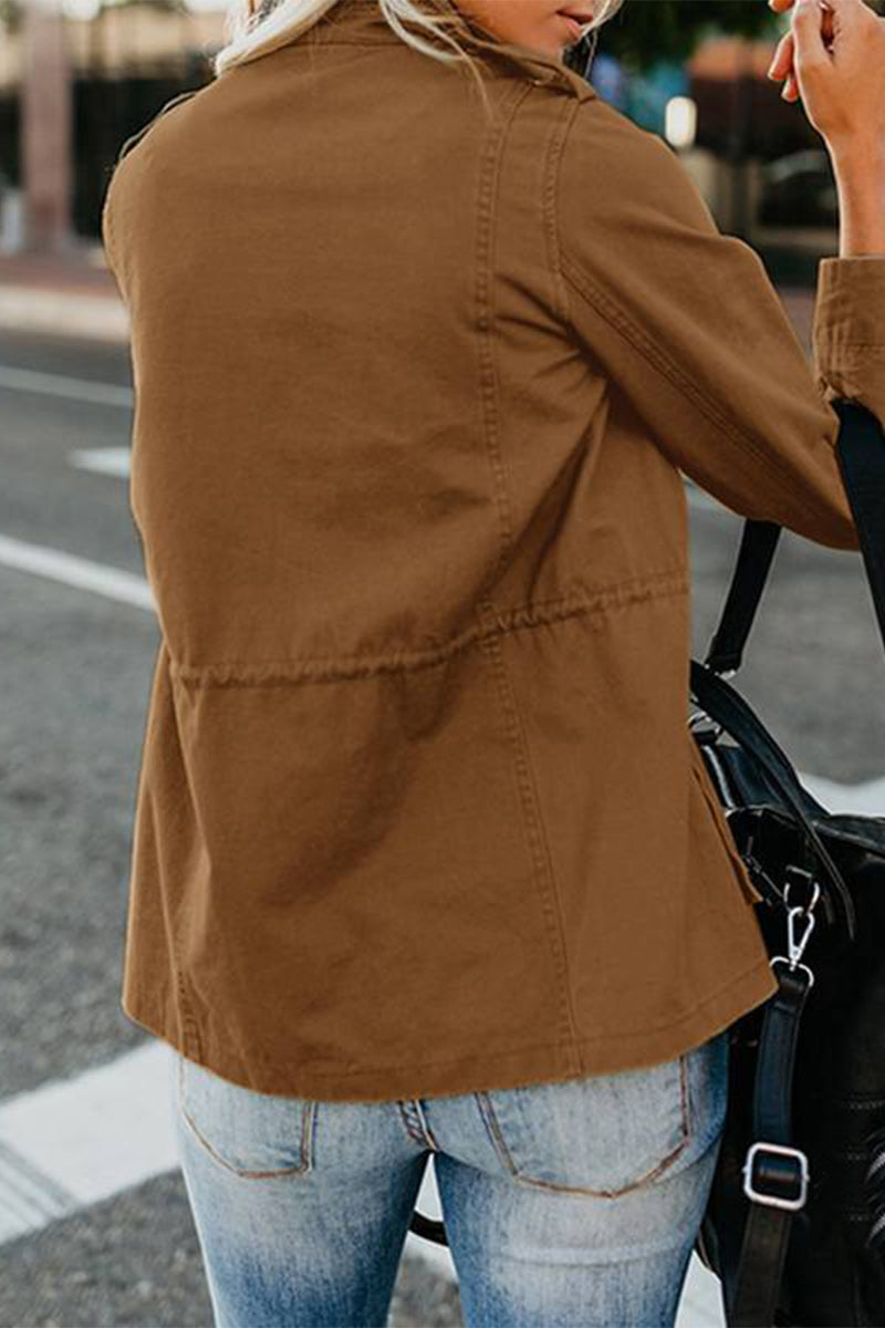 Prendas de abrigo informales con cuello vuelto y parches lisos (5 colores)