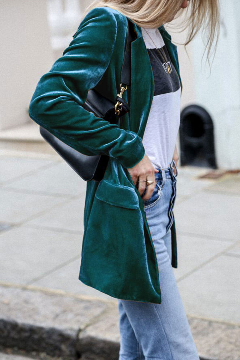 Elegante abrigo liso con bolsillos y cuello vuelto (4 colores)
