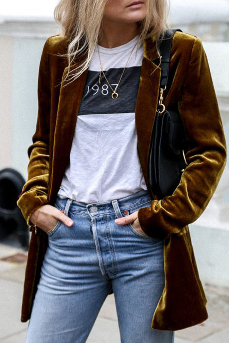 Elegante abrigo liso con bolsillos y cuello vuelto (4 colores)