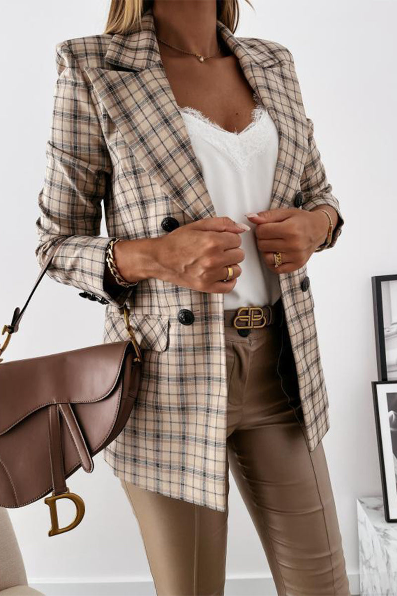 Elegante prenda exterior con cuello vuelto, estampado a cuadros y patchwork (4 colores)