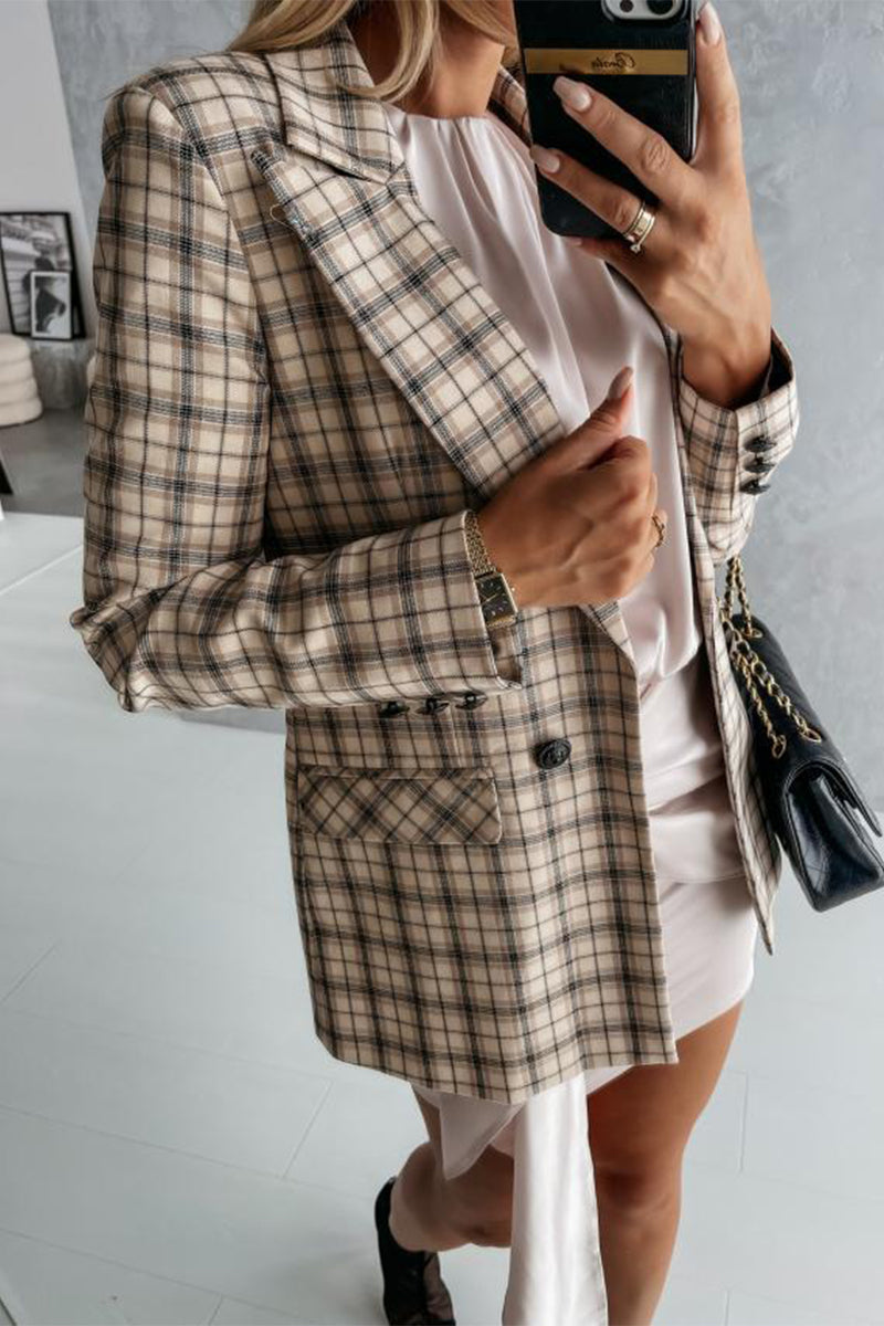 Elegante prenda exterior con cuello vuelto, estampado a cuadros y patchwork (4 colores)