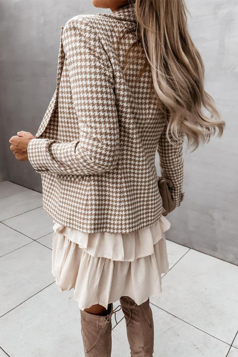 Elegante prenda exterior con cuello vuelto, estampado a cuadros y patchwork (4 colores)