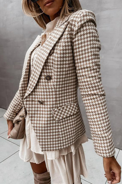 Elegante prenda exterior con cuello vuelto, estampado a cuadros y patchwork (4 colores)