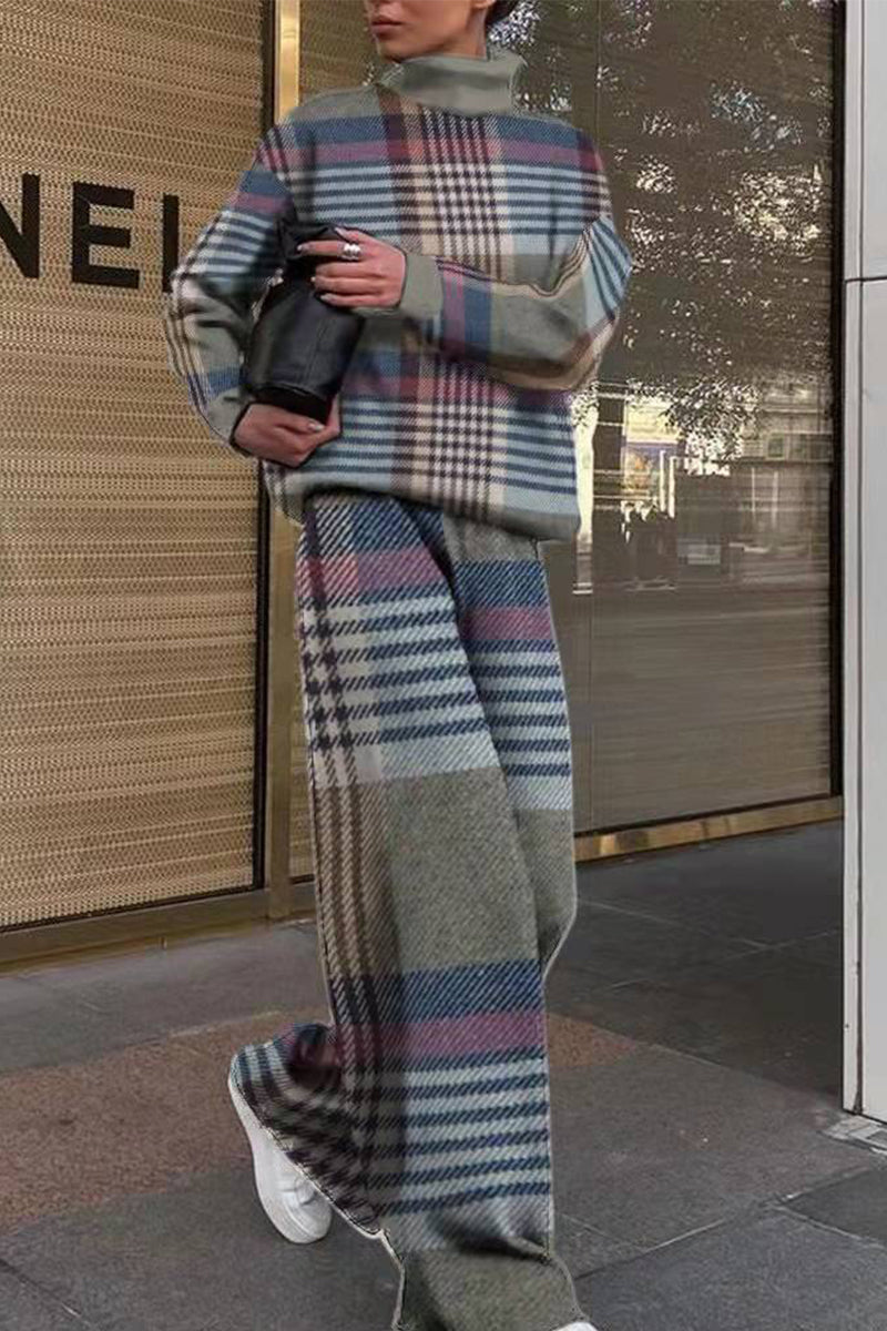 Conjunto informal de cuello alto y manga larga con estampado urbano de dos piezas (5 colores)