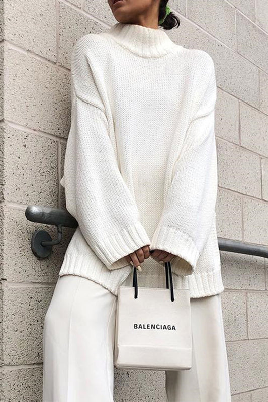 Suéteres casuales de cuello alto de color sólido