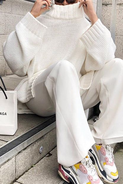 Suéteres casuales de cuello alto de color sólido