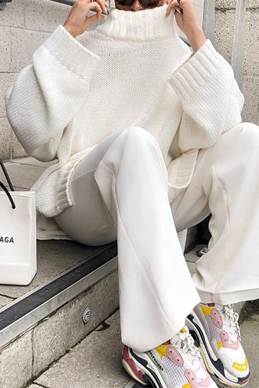 Suéteres casuales de cuello alto de color sólido