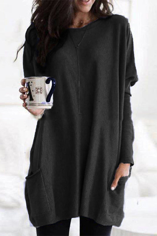 Tops casuales de cuello en V con bolsillos y aberturas laterales (4 colores)