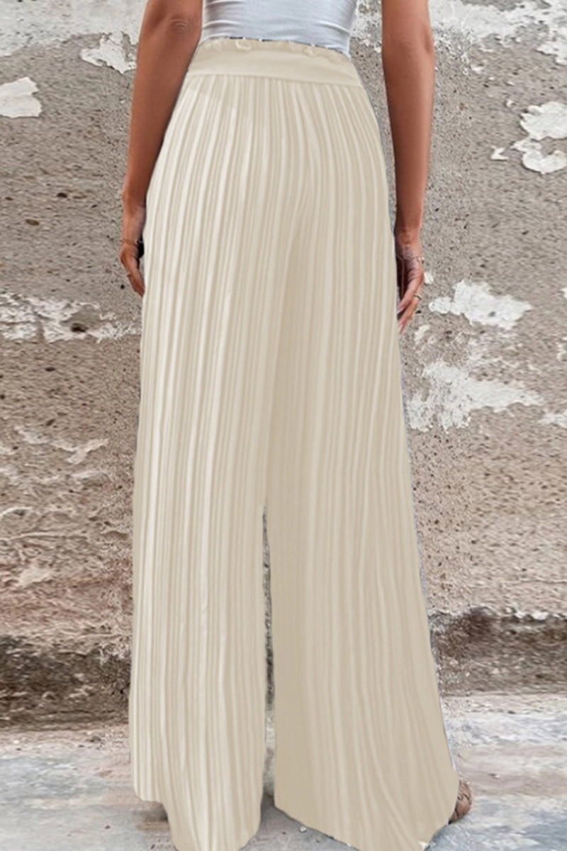 Elegante pantalón liso con cinturón, recto, de cintura alta, pierna ancha y patchwork