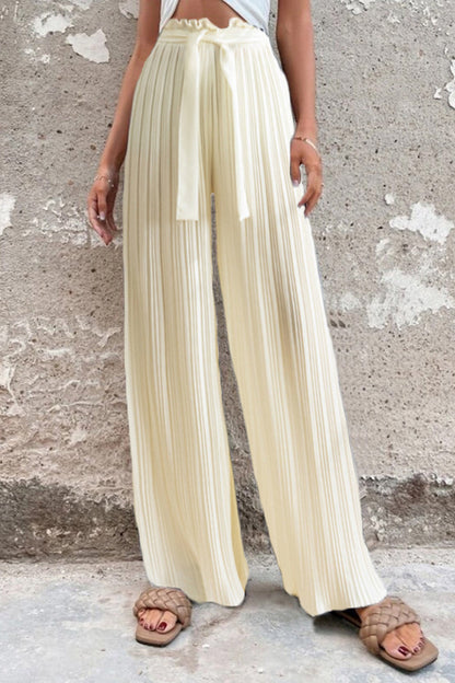 Elegante pantalón liso con cinturón, recto, de cintura alta, pierna ancha y patchwork