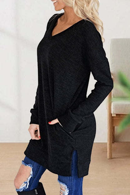 Camisetas casuales de color liso con cuello en V