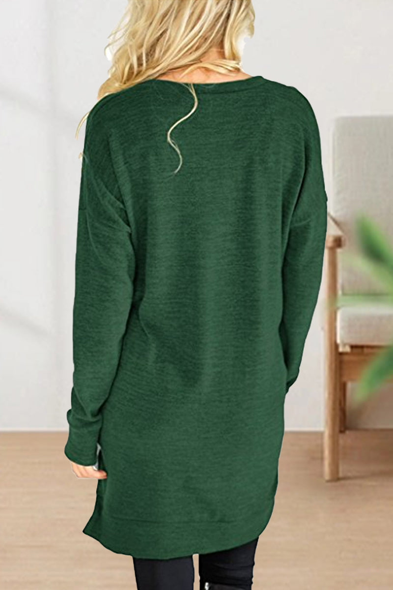 Camisetas casuales de color liso con cuello en V