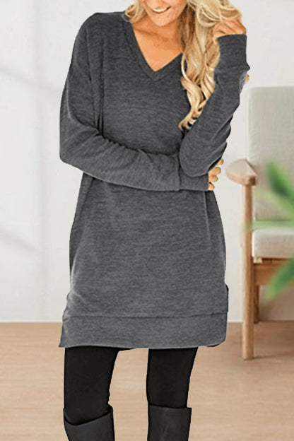 Camisetas casuales de color liso con cuello en V