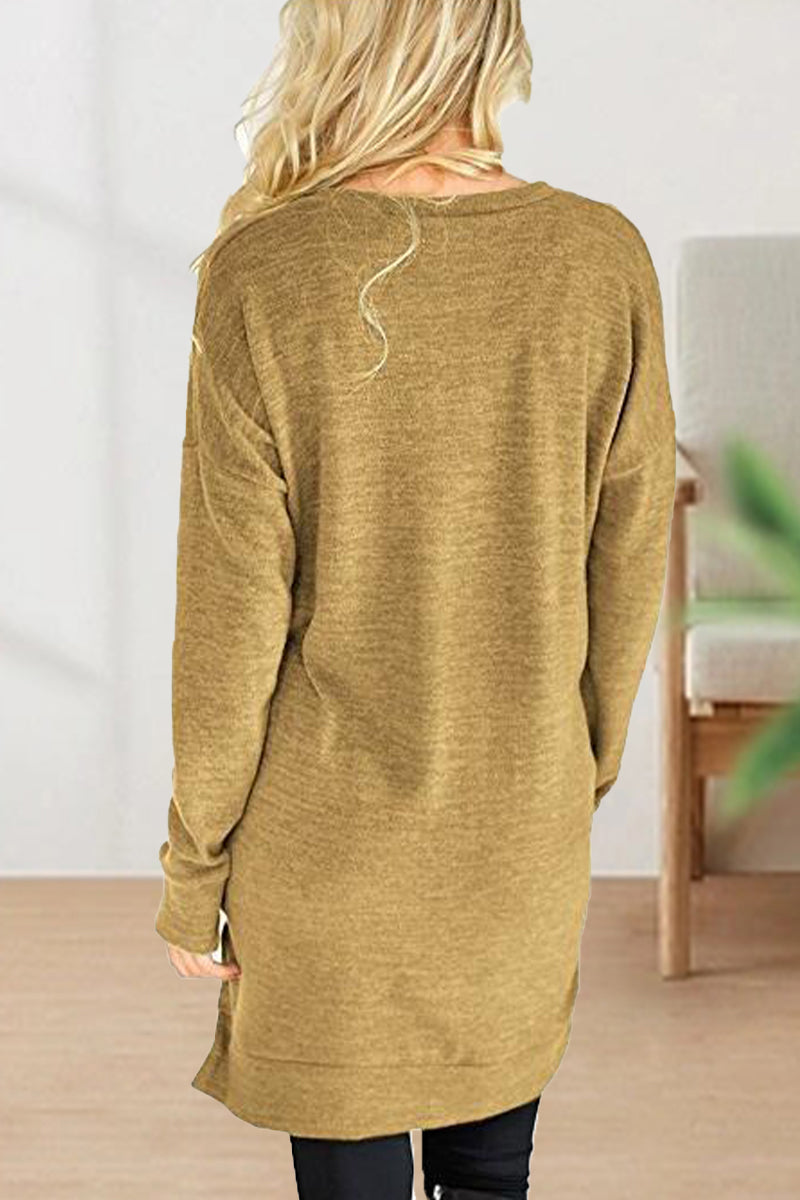 Camisetas casuales de color liso con cuello en V