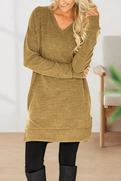 Camisetas casuales de color liso con cuello en V