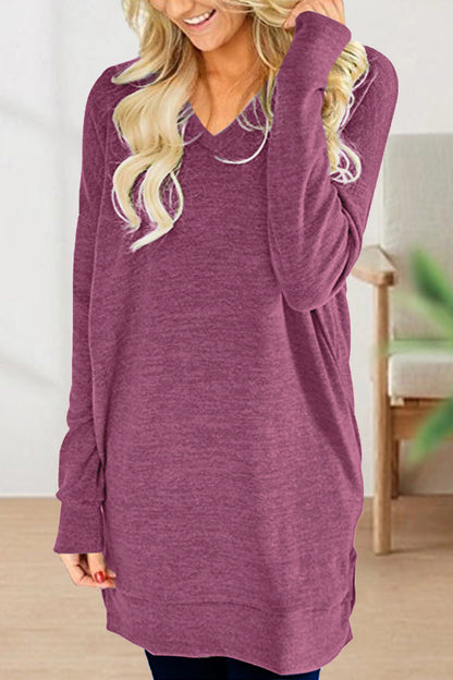 Camisetas casuales de color liso con cuello en V