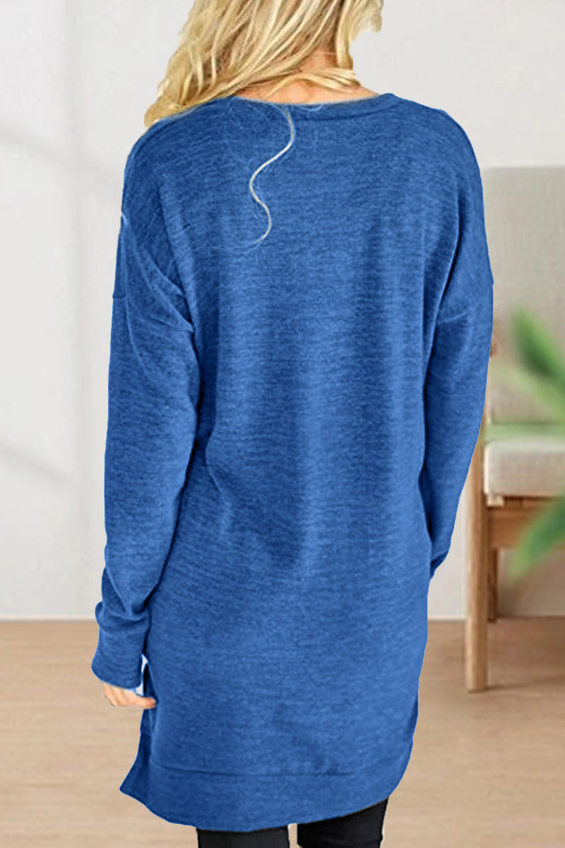 Camisetas casuales de color liso con cuello en V