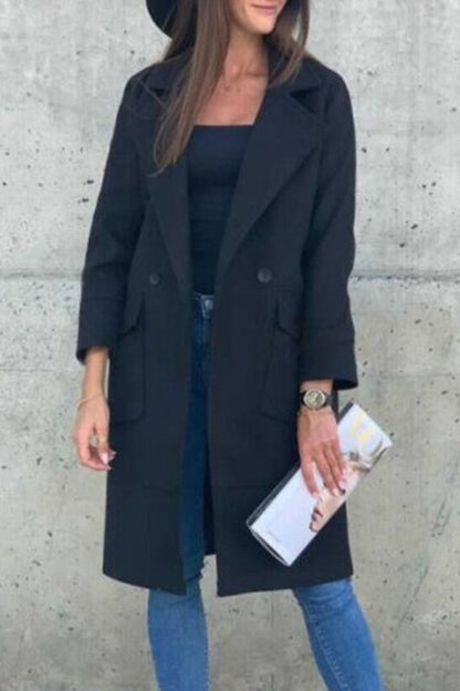 Prenda exterior elegante con cuello vuelto y hebilla sólida de Sweet Street