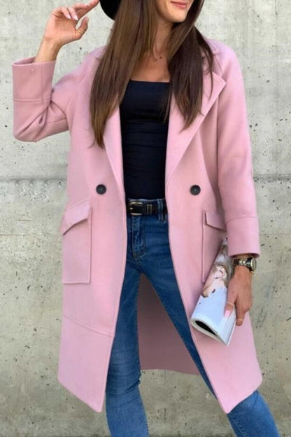 Prenda exterior elegante con cuello vuelto y hebilla sólida de Sweet Street