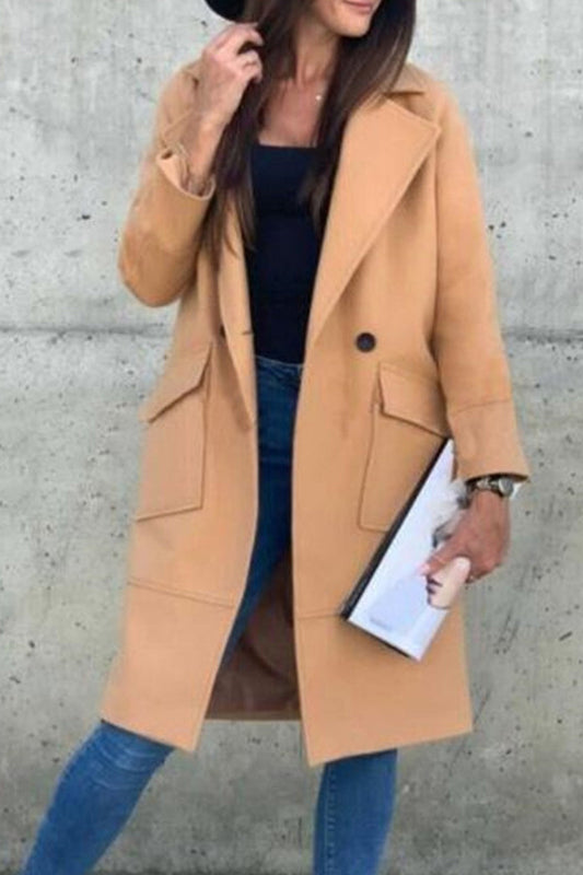 Prenda exterior elegante con cuello vuelto y hebilla sólida de Sweet Street