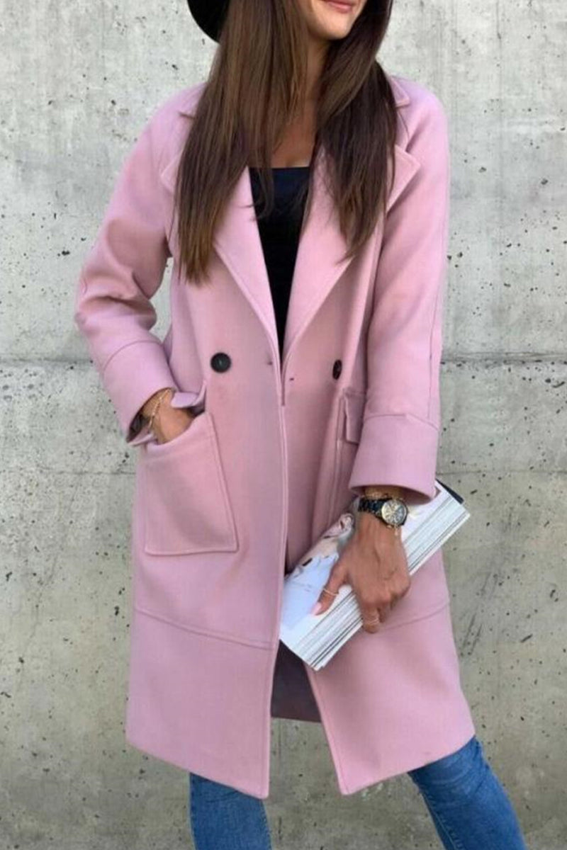 Prenda exterior elegante con cuello vuelto y hebilla sólida de Sweet Street
