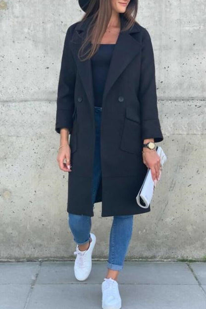 Prenda exterior elegante con cuello vuelto y hebilla sólida de Sweet Street