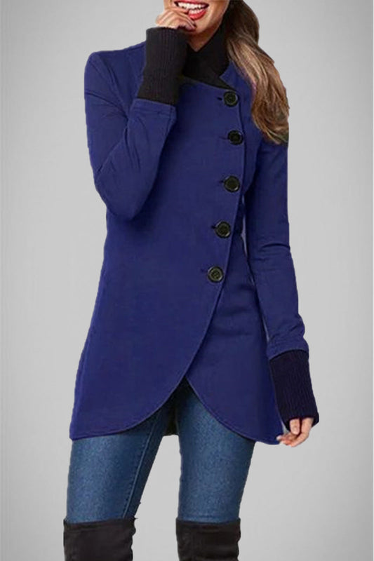 Elegante abrigo universitario con botones lisos y cuello tipo polo (5 colores)
