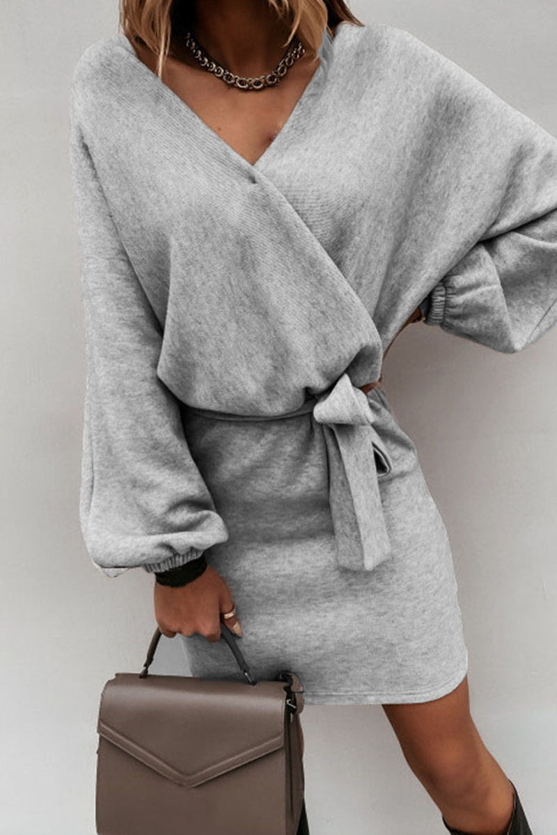 Vestidos sexys elegantes de color sólido con cuello en V y línea A