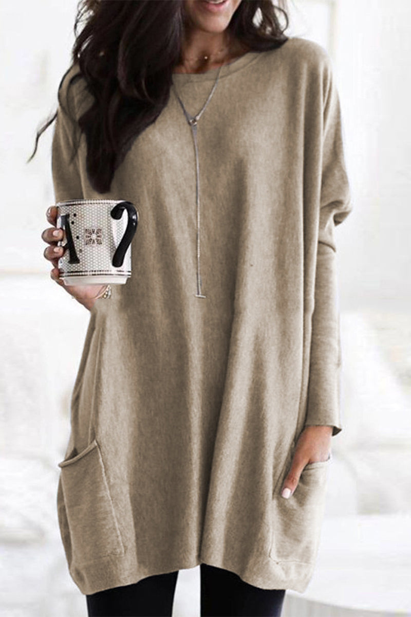 Casual Solid Split Joint Pocket V Neck Tops(4 Colors)