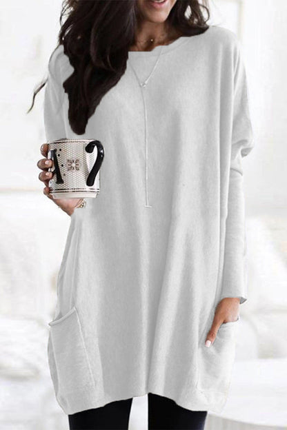 Casual Solid Split Joint Pocket V Neck Tops(4 Colors)
