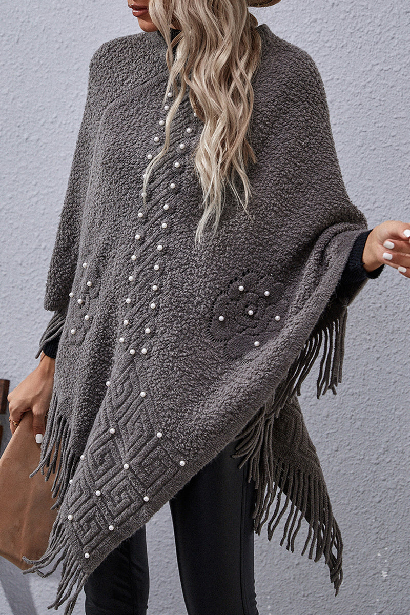 Casual Solid Tassel Rivets Asymmetrical O Neck Outerwear(4 Colors)