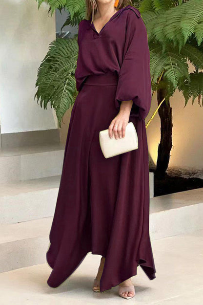 Casual Solid Frenulum Long Sleeve Two Pieces(6 Colors)