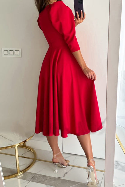 Vestidos elegantes y dulces de color liso con escote en V y corte A (4 colores)