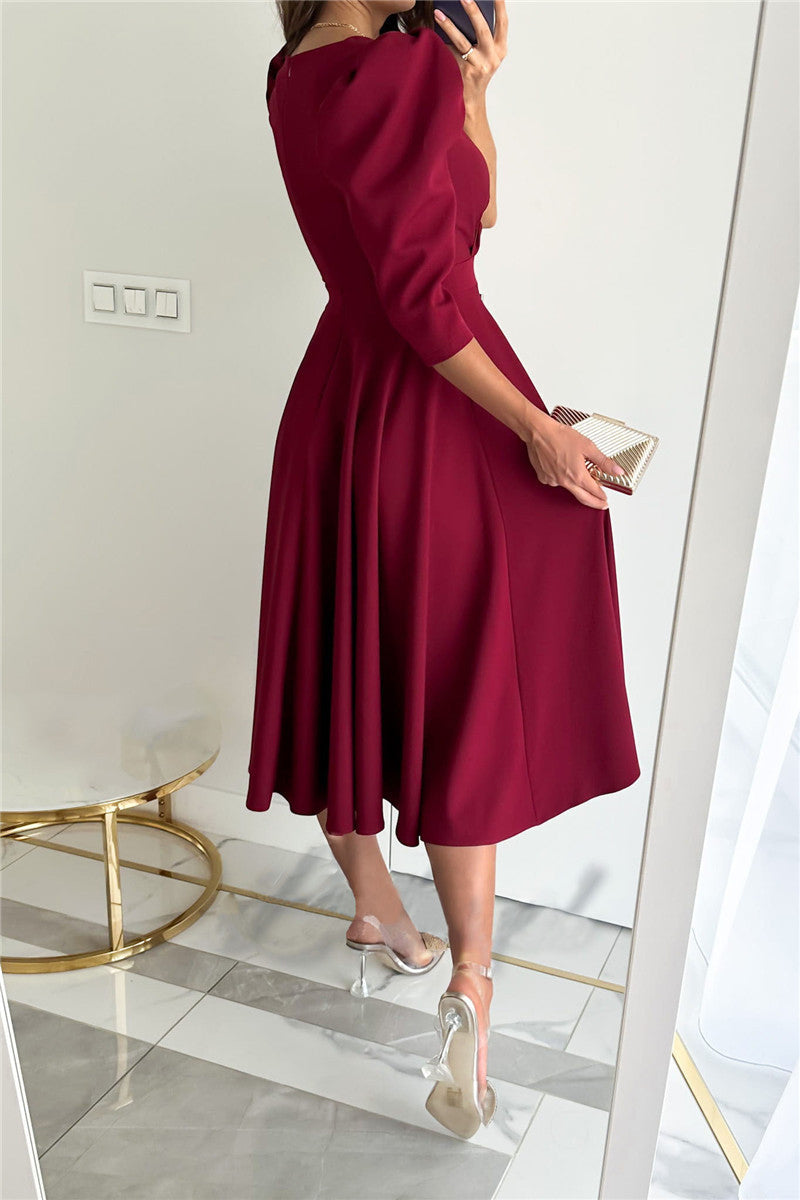 Vestidos elegantes y dulces de color liso con escote en V y corte A (4 colores)